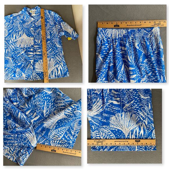 Vtg NOS 80s 90s Two Potato Resort Wear Button Down Shirt + Shorts Set S Blue - Picture 8 of 9